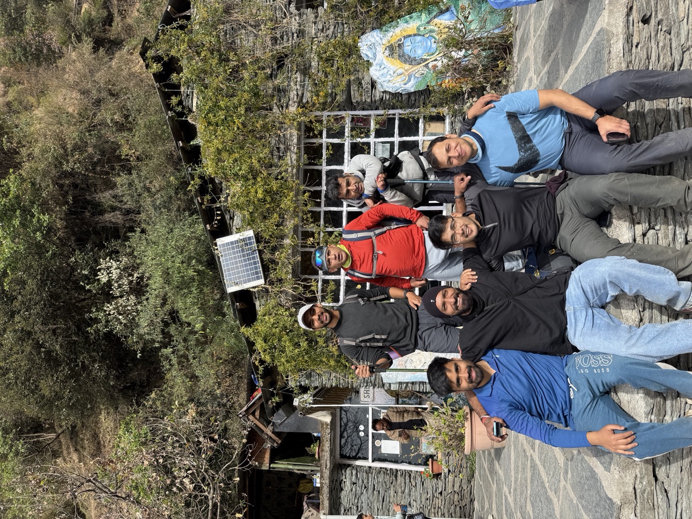 All seven Laka Glacier trekkers posing together after completing the descent